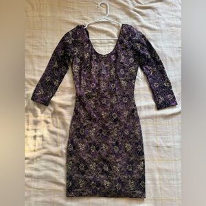 Dress the Population Purple and Black Long Sleeve Sheath Dress